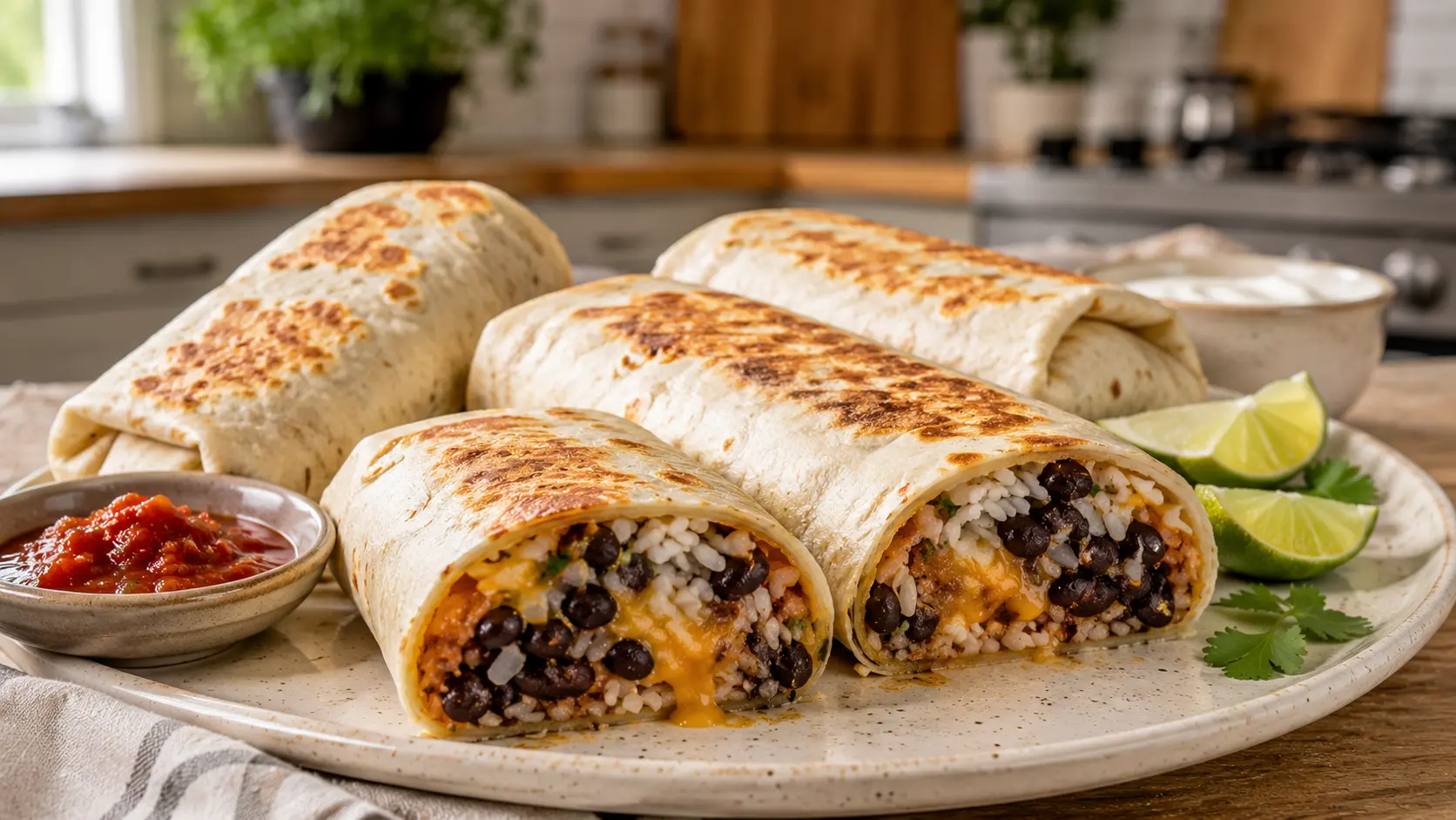 Easy Cheesy Bean and Rice Burritos