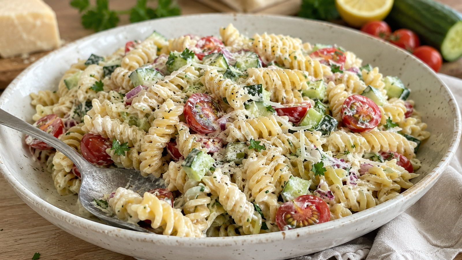 Perfect Creamy Garlic Parmesan Pasta Salad