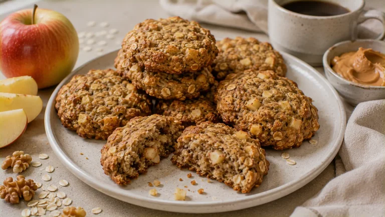 Soft apple oatmeal breakfast cookies made with rolled oats, fresh apple, banana and peanut butter.