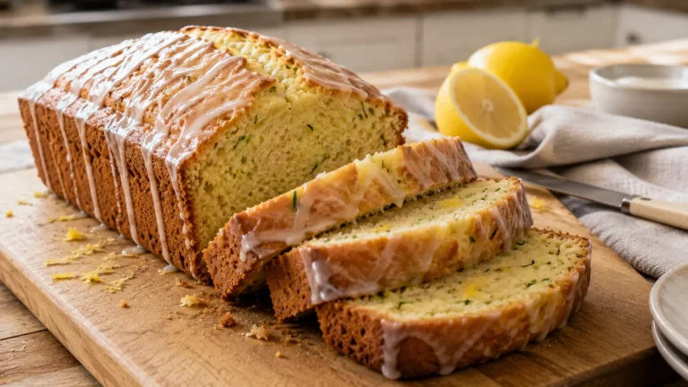 Moist glazed lemon zucchini bread with fresh lemon flavor, tiny zucchini flecks, and a light lemon glaze.