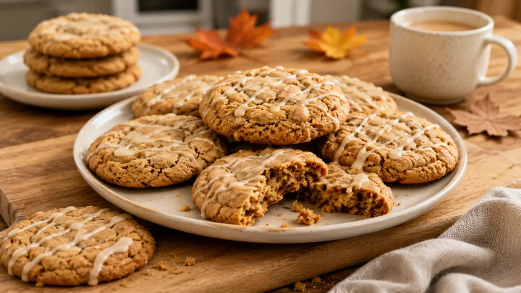 Soft maple brown sugar cookies with golden edges, chewy centers, and a light maple glaze.