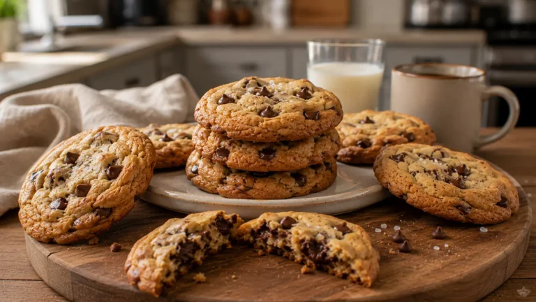 Soft and chewy chocolate chip cookies with golden edges, melted chocolate chips, and a tender center.