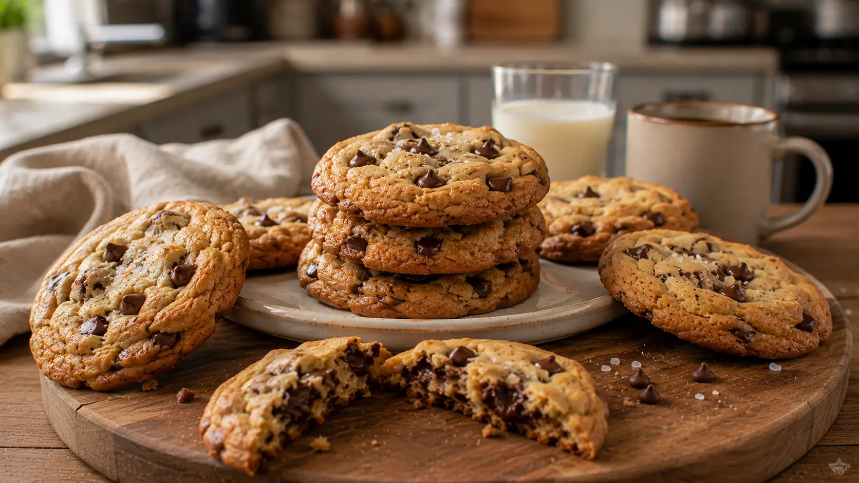 Soft and chewy chocolate chip cookies with golden edges, melted chocolate chips, and a tender center.