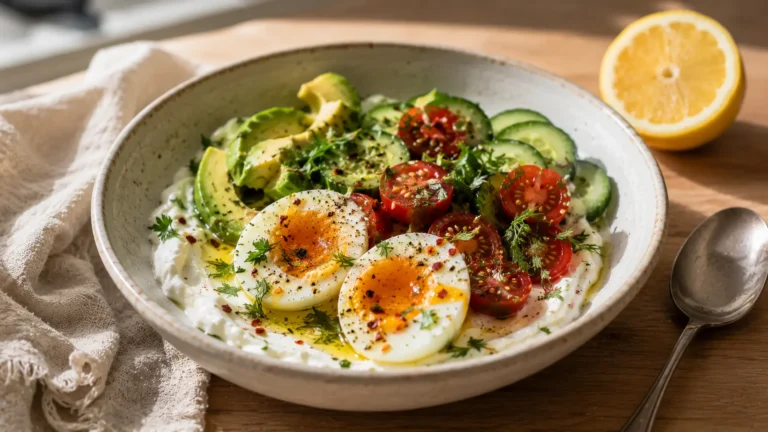 Savory Yogurt Bowl with Eggs, Avocado & Cucumber